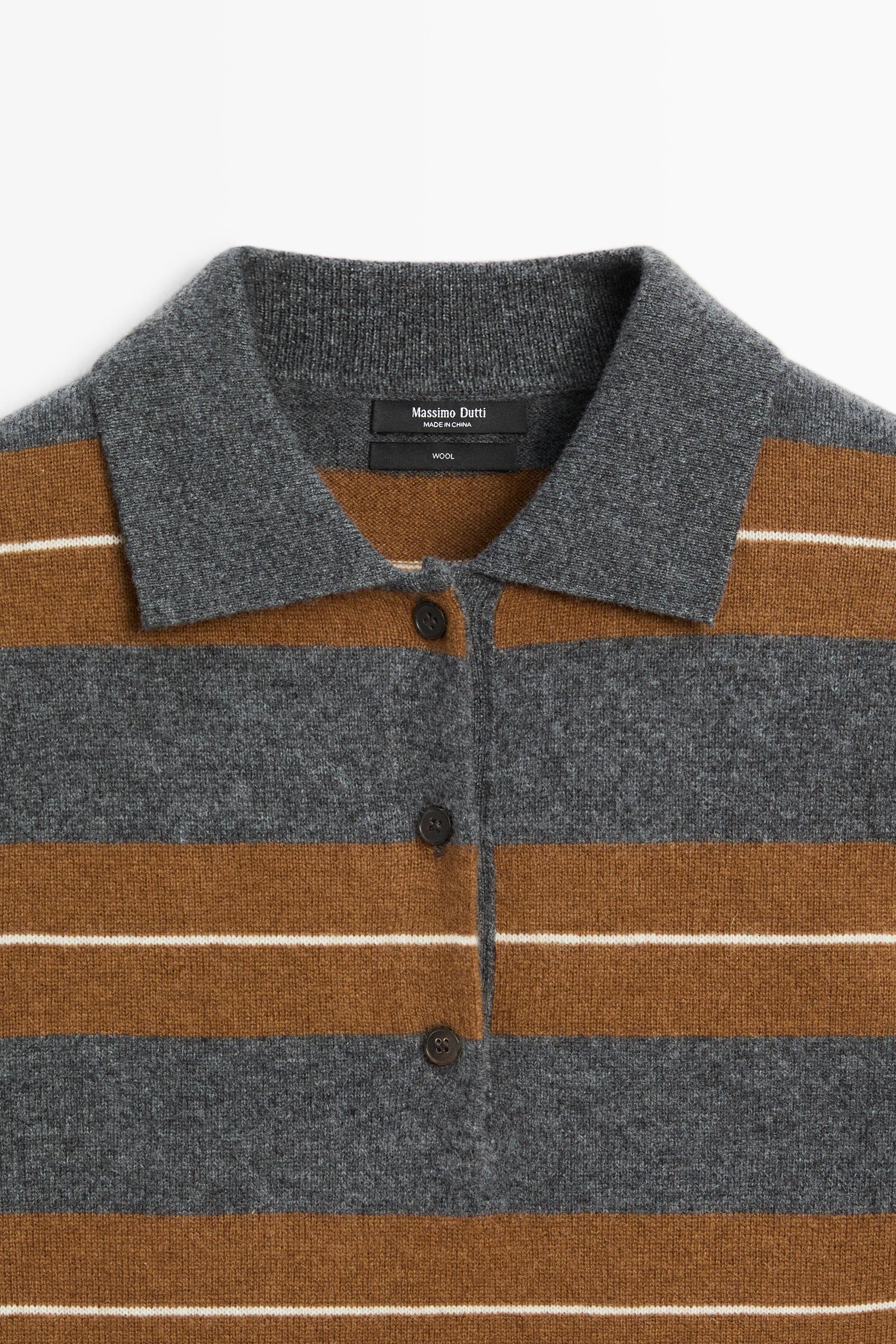 Polo en maille à manches courtes rayé laine